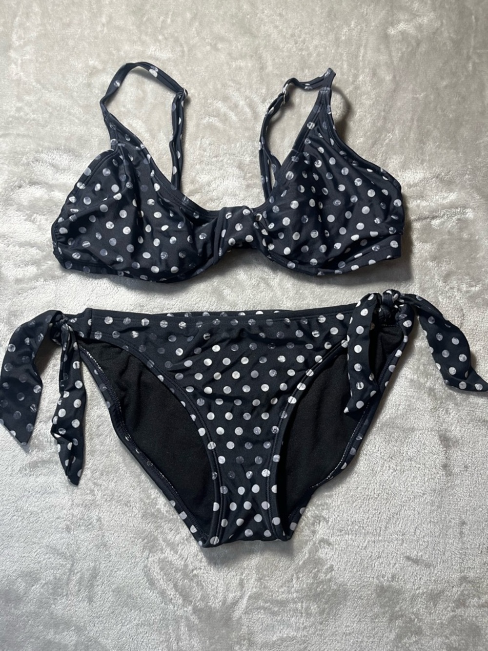 Athleta Black and White Polka Dot Tie-Side Bikini